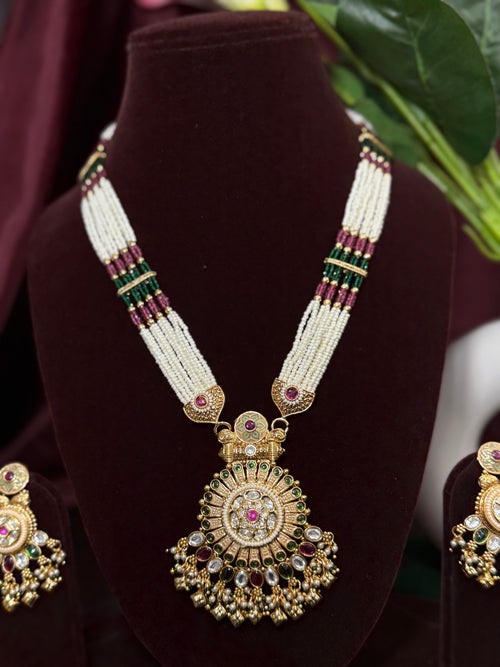 Aarunya Sunburst Rajwadi Long Necklace Set