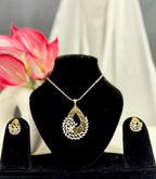 Almond Curved Pendant With Chain and Earrings