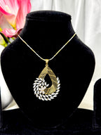 Almond Curved Pendant With Chain and Earrings