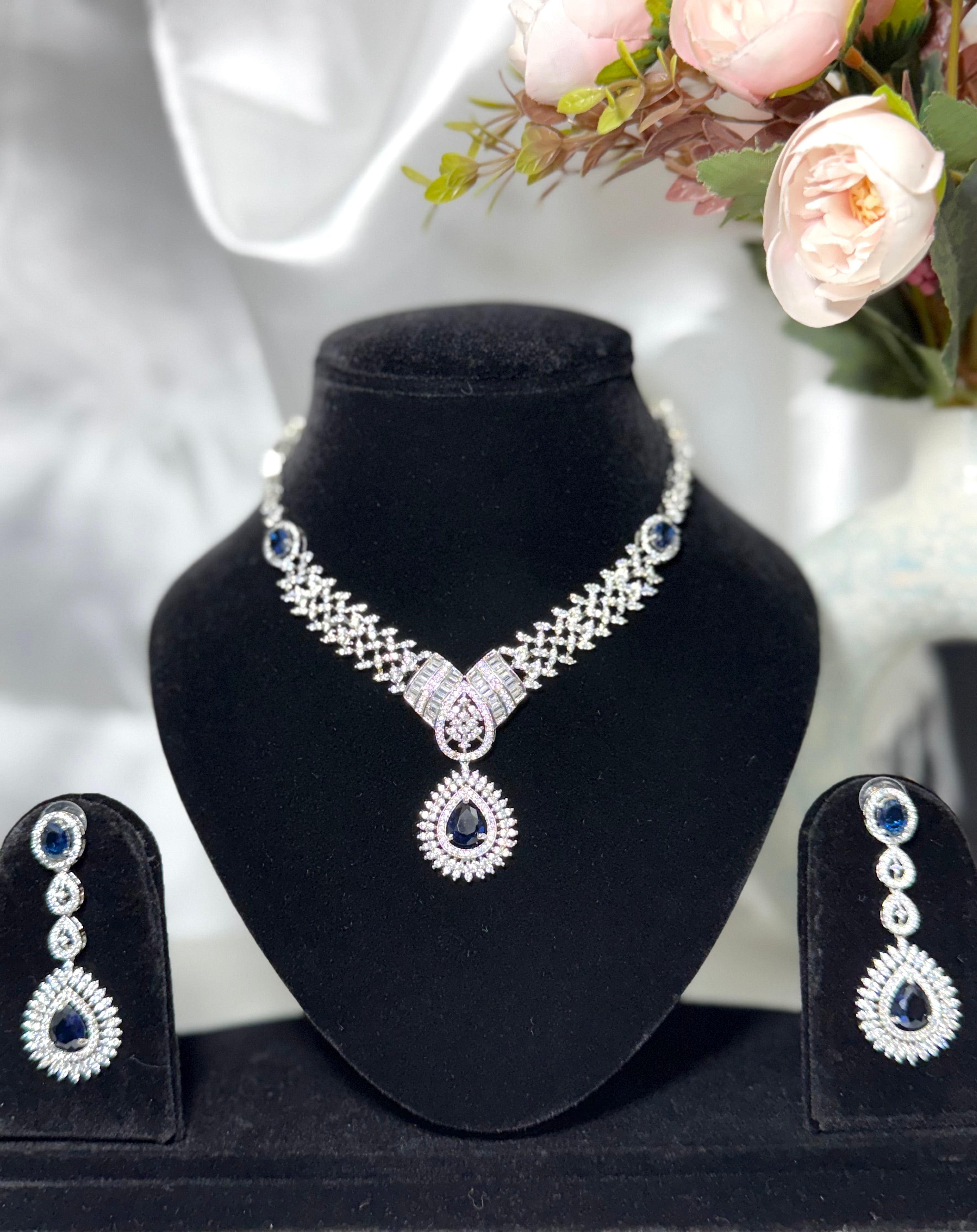 American Diamond Dusk Necklace Set with Teardrop Stone