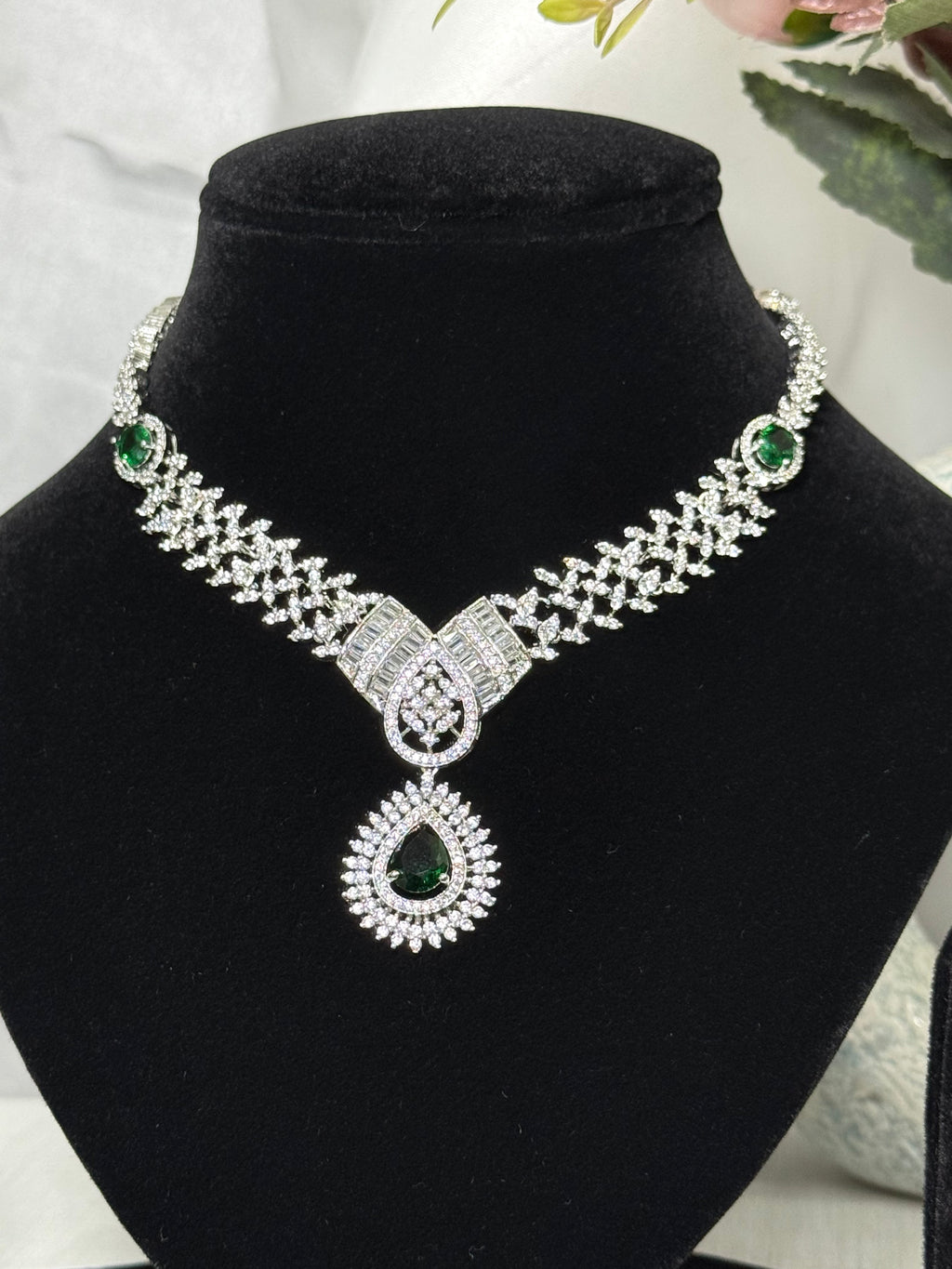 American Diamond Dusk Necklace Set with Teardrop Stone