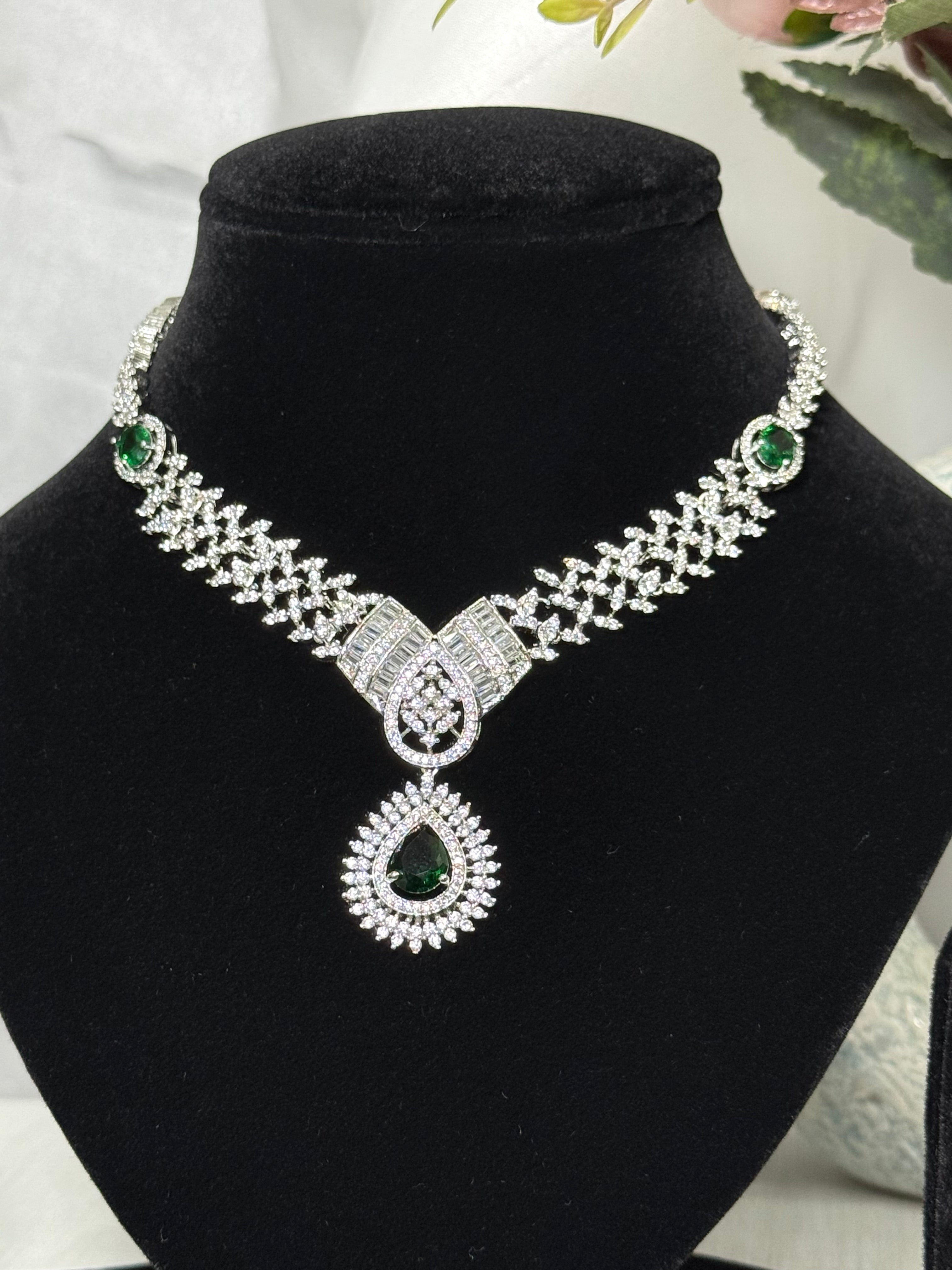 American Diamond Dusk Necklace Set with Teardrop Stone