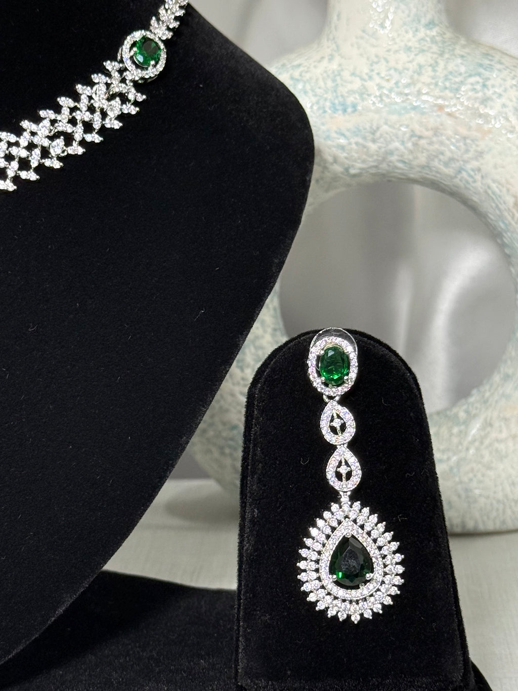 American Diamond Dusk Necklace Set with Teardrop Stone