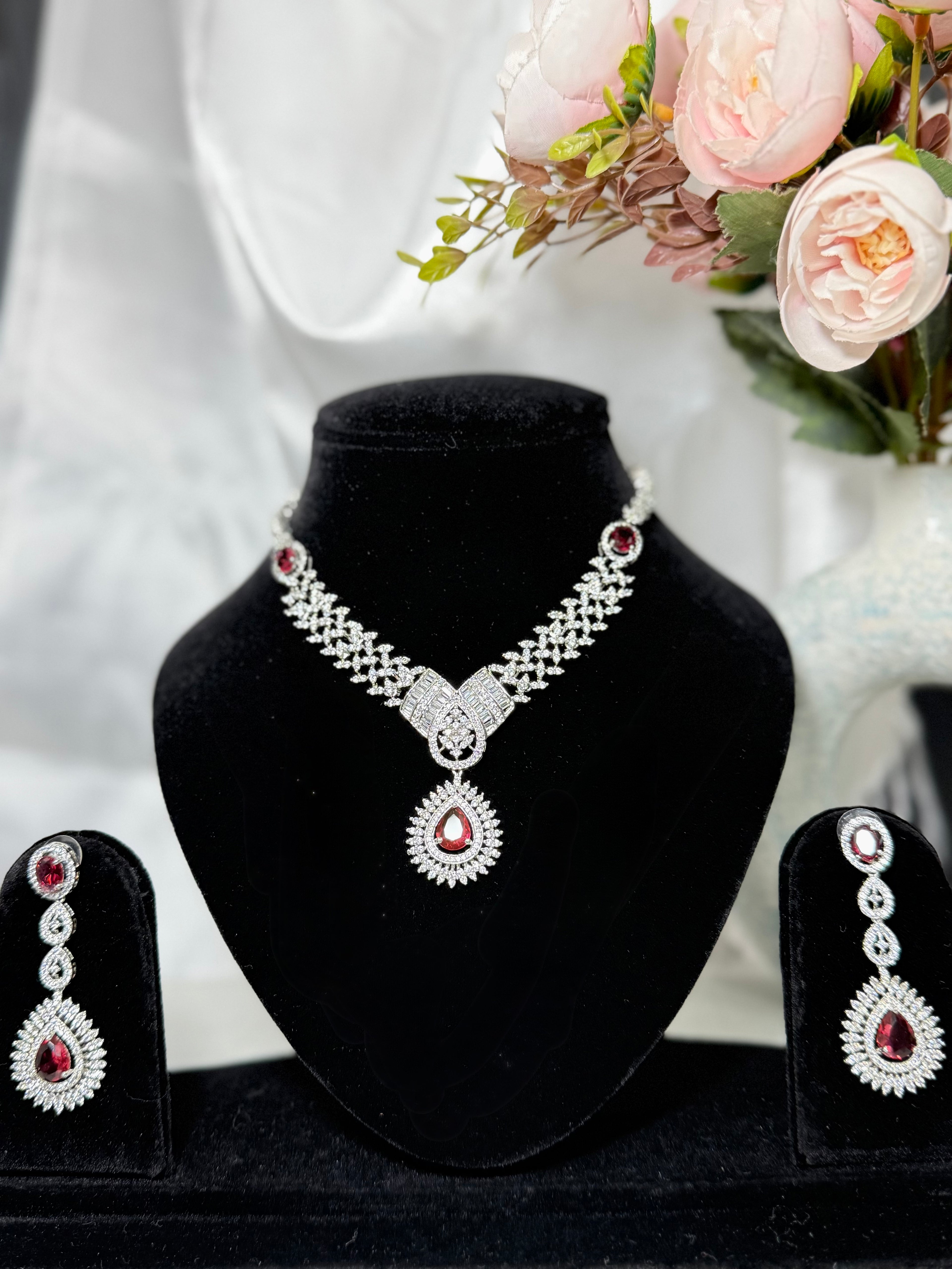 American Diamond Dusk Necklace Set with Teardrop Stone