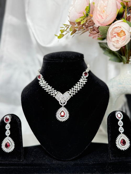 American Diamond Dusk Necklace Set with Teardrop Stone
