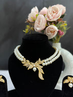American Diamond Pearl Leaf Choker Set