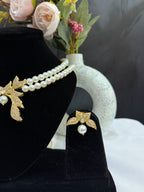 American Diamond Pearl Leaf Choker Set