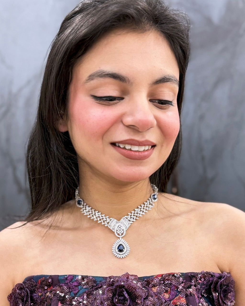 American Diamond Dusk Necklace Set with Teardrop Stone