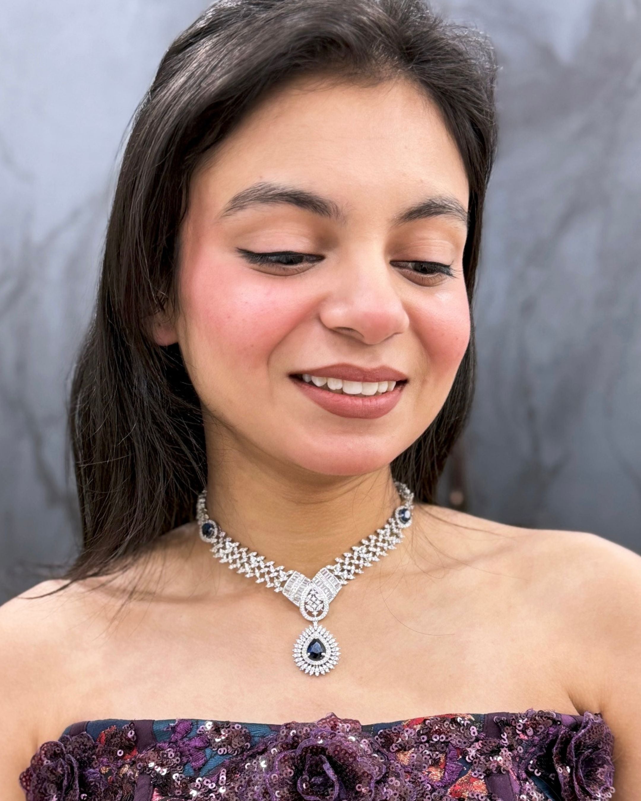 American Diamond Dusk Necklace Set with Teardrop Stone