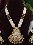 Antique Gold Medallion Rajwadi Long Necklace Set
