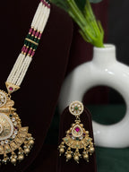 Antique Gold Medallion Rajwadi Long Necklace Set