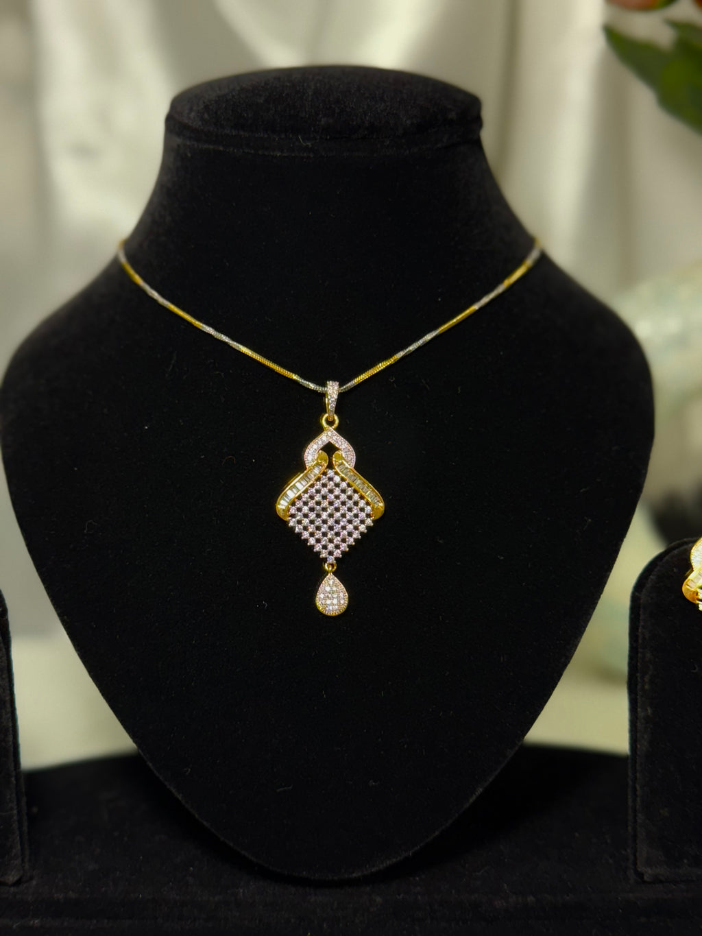 Barfi Shaped Pendant With Chain and Earrings