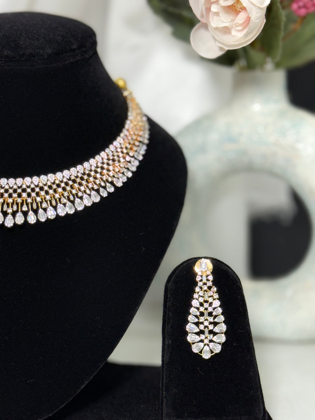 Crystal Crown American Diamond Necklace Set