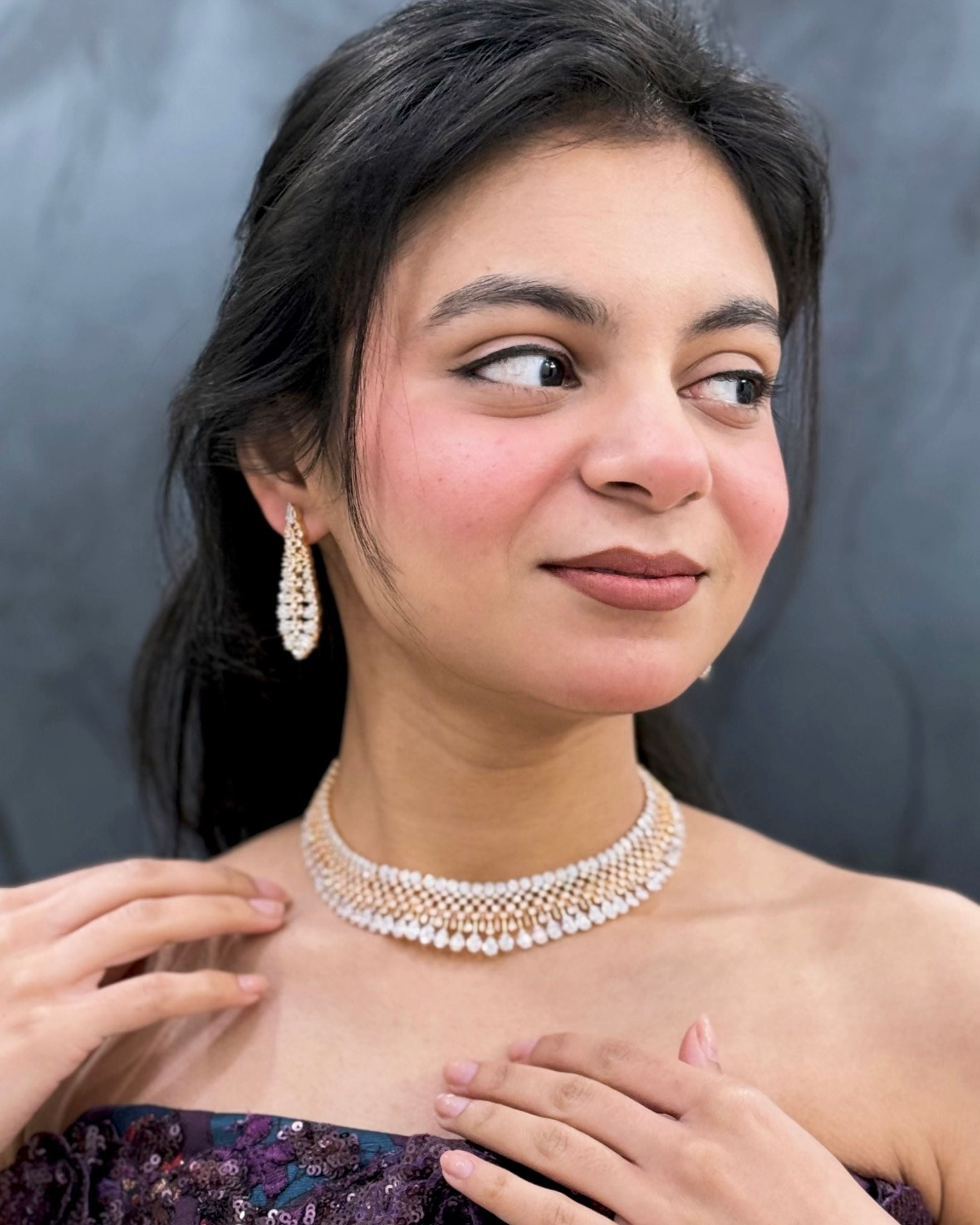 Crystal Crown American Diamond Necklace Set