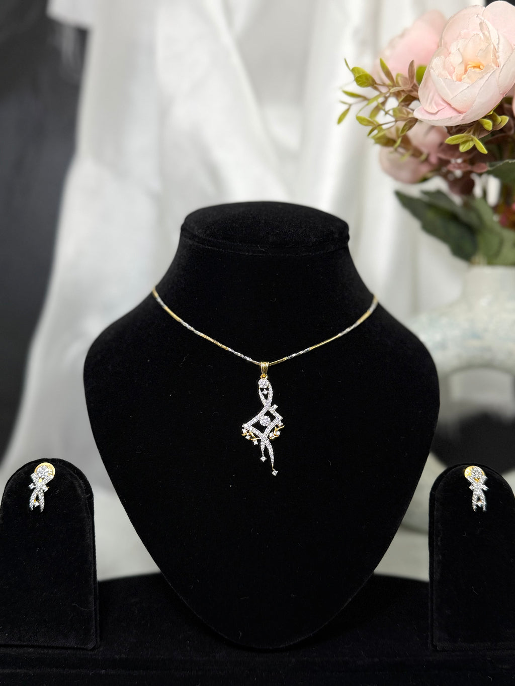 Dainty Doll Pendant With Chain and Earrings