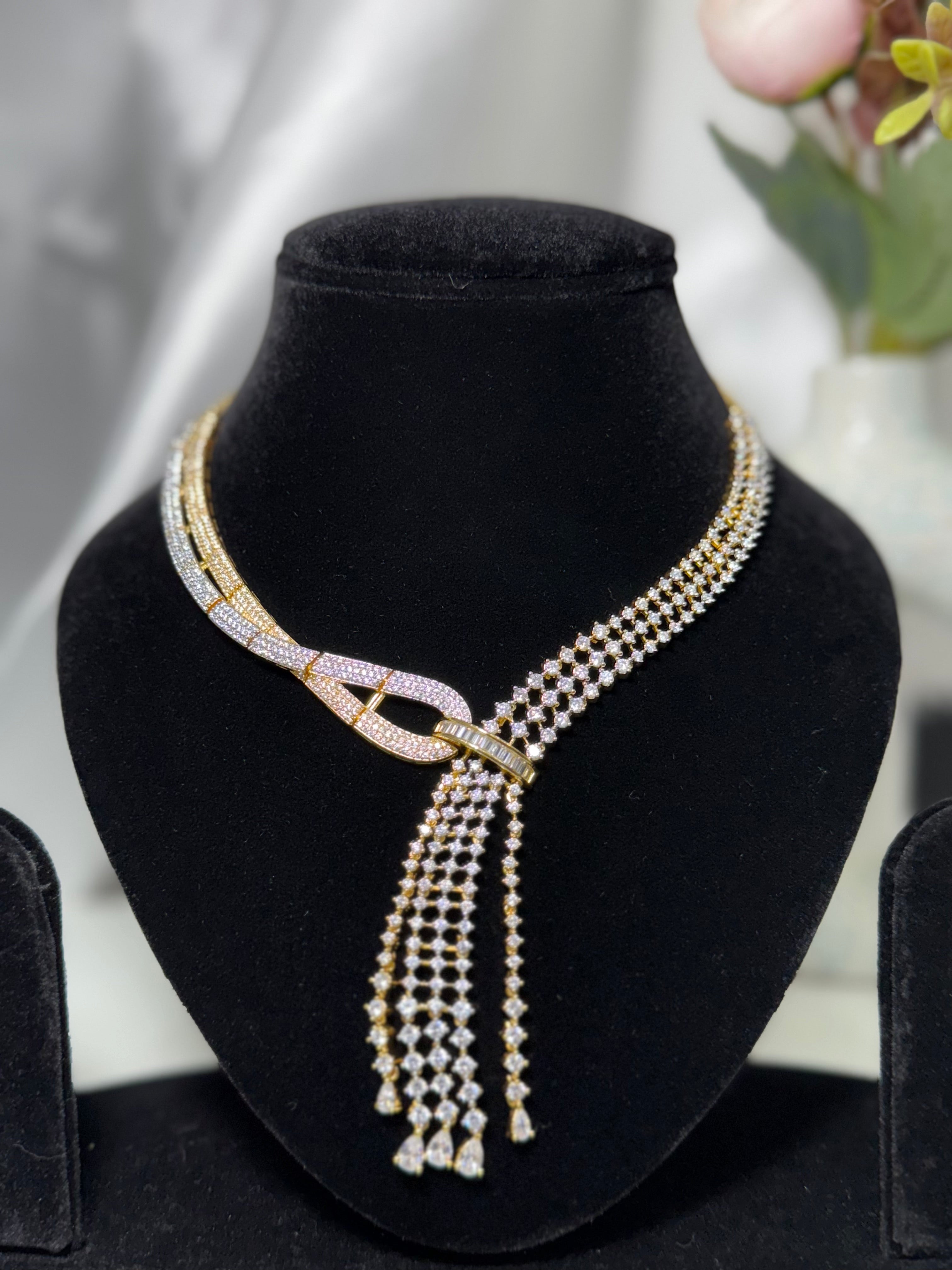 Golden Knot Dual-Tone Zircon Necklace Set