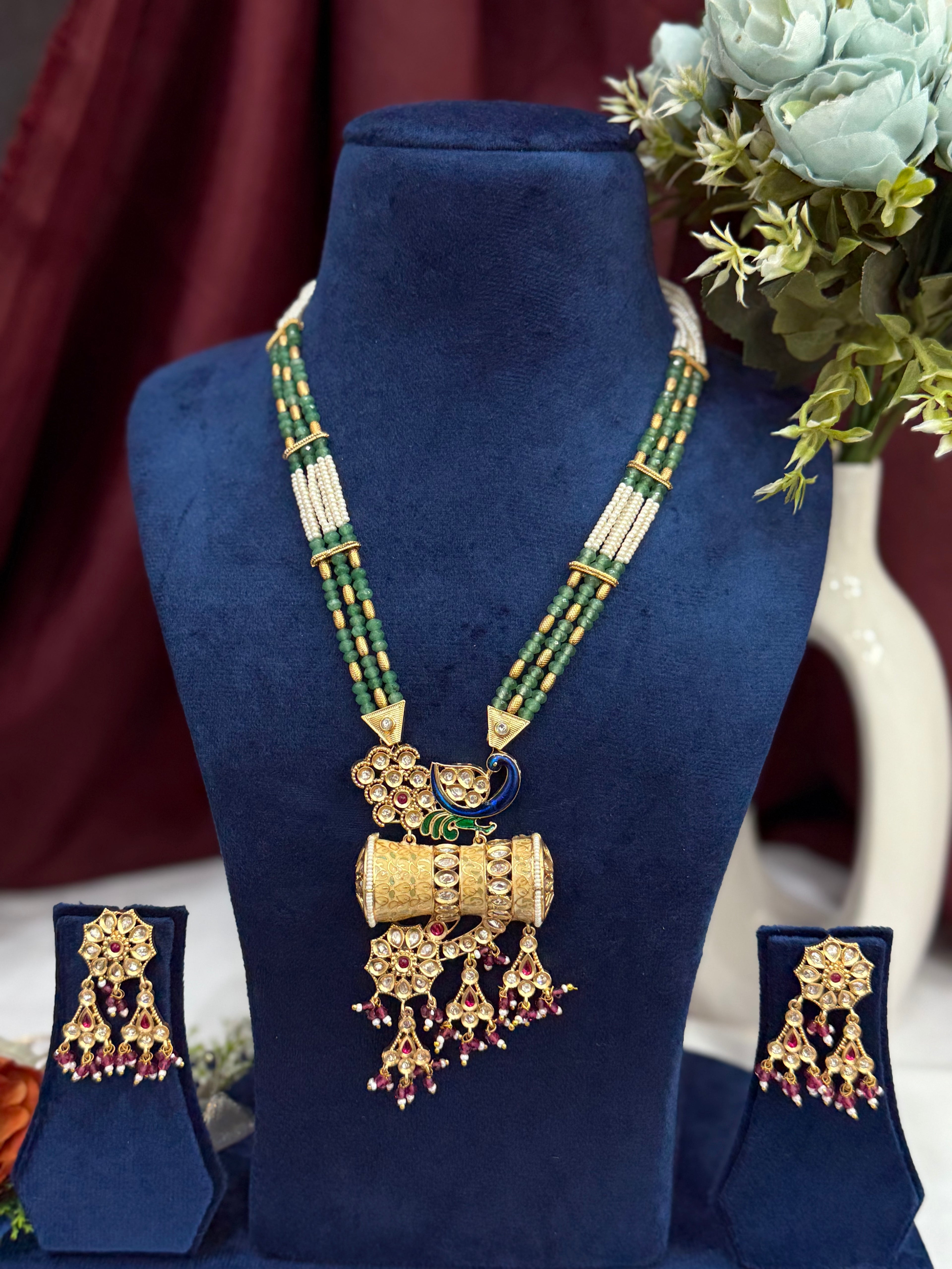 Dumroo Peacock Style Heritage Long Necklace Set