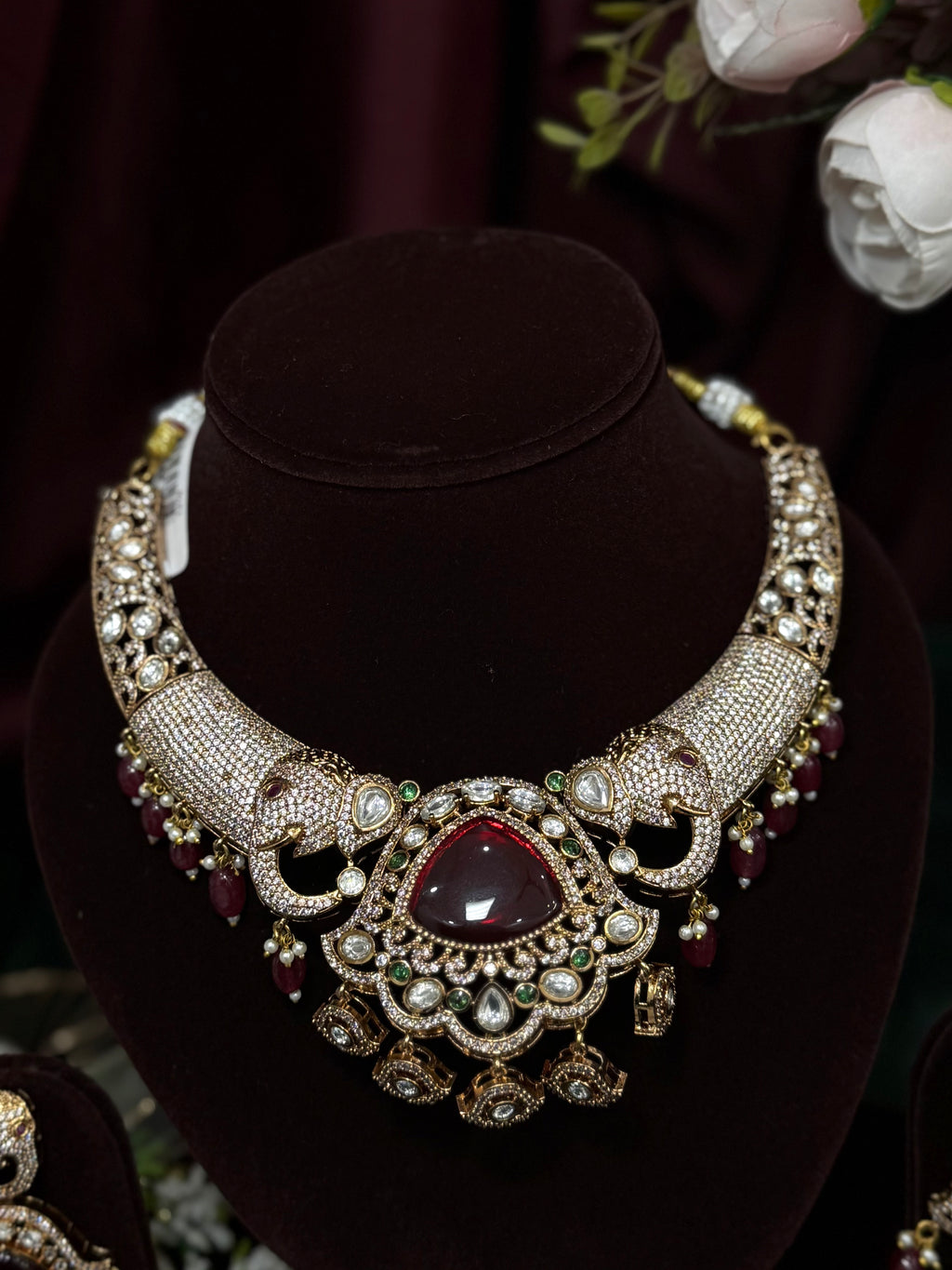 Elephant Motif American Diamond Necklace Set