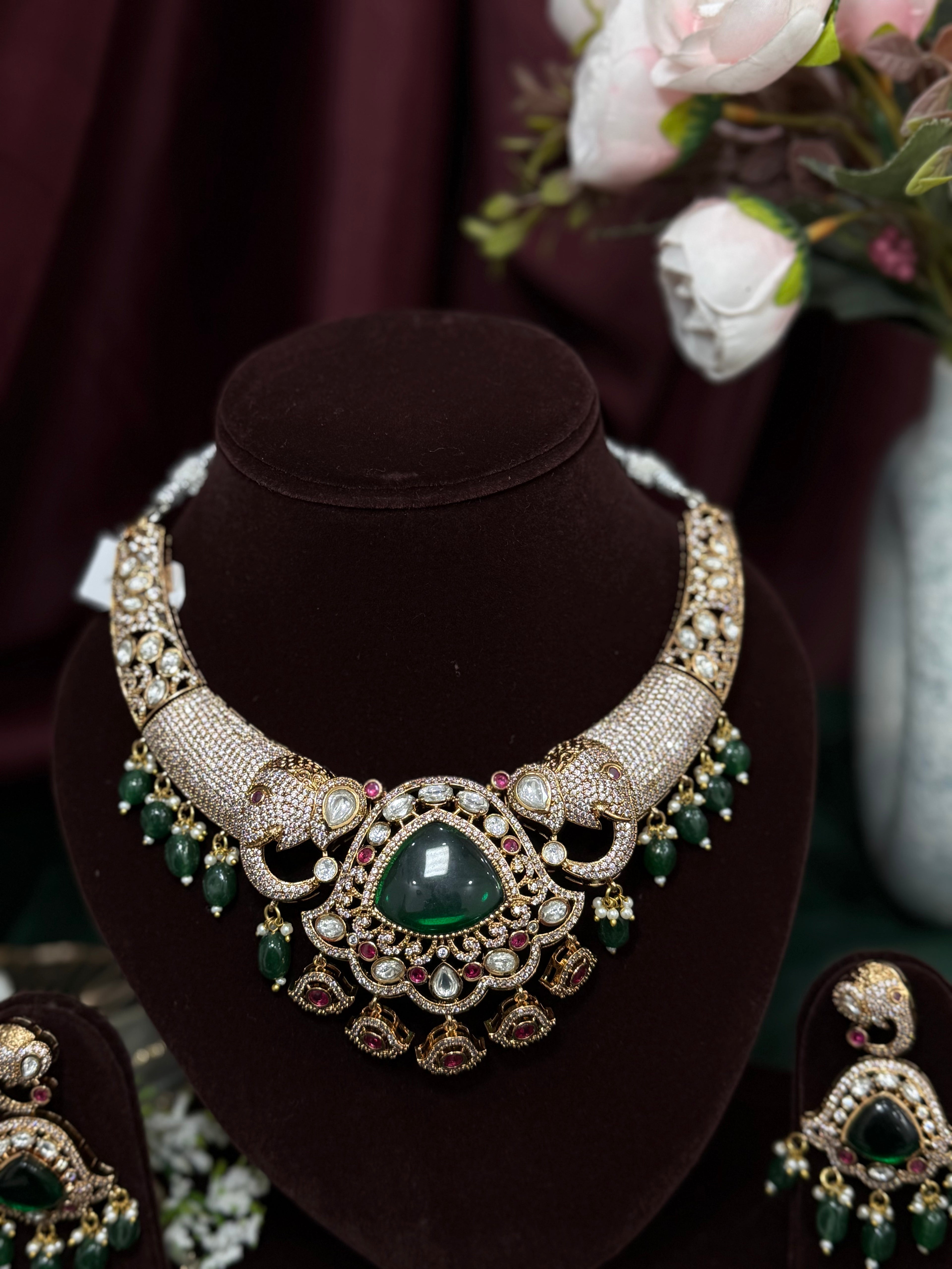 Elephant Motif American Diamond Necklace Set