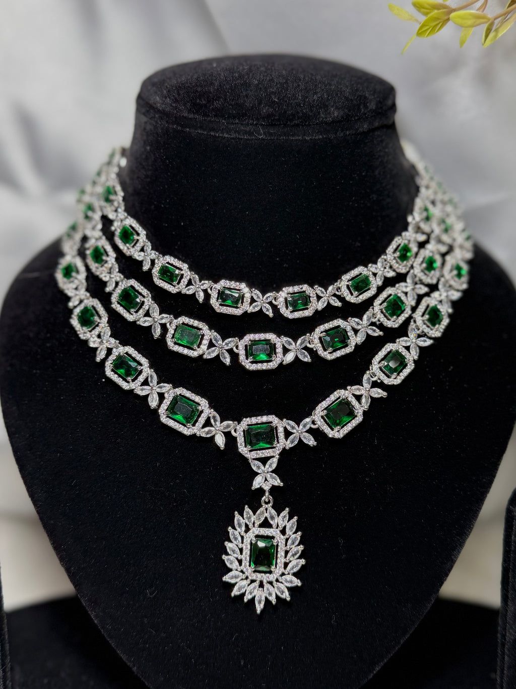 Emerald Green Triple Layer Necklace Set