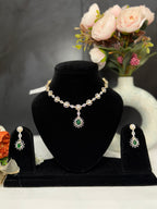 Emerald Radiance Floral American Diamond Necklace Set