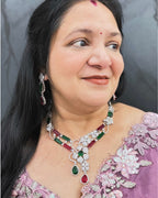 Emerald and Ruby American Diamond Maharani Necklace Set