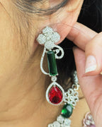 Emerald and Ruby American Diamond Maharani Necklace Set