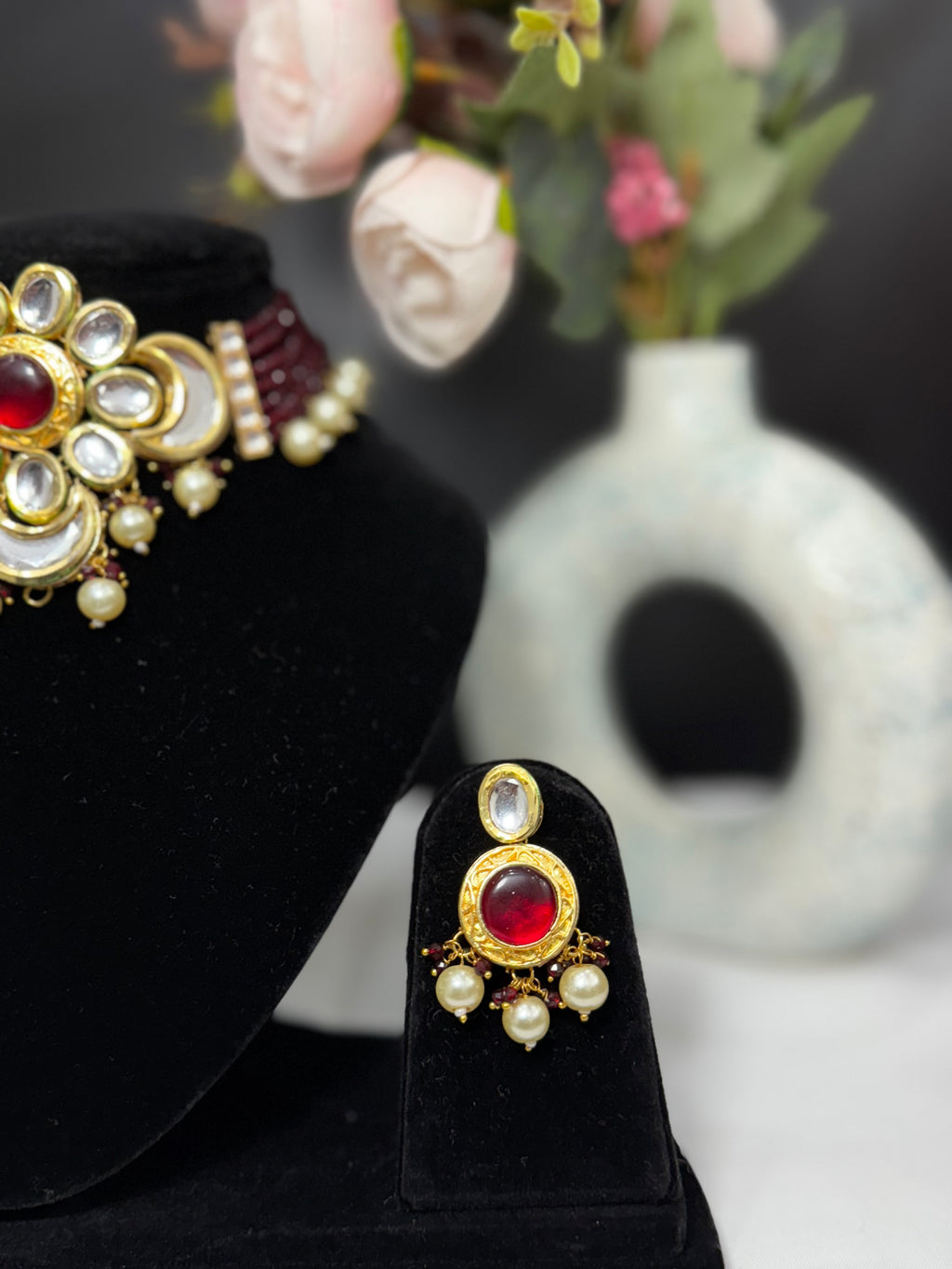 Floral Kundan Pearl Drop Choker Set