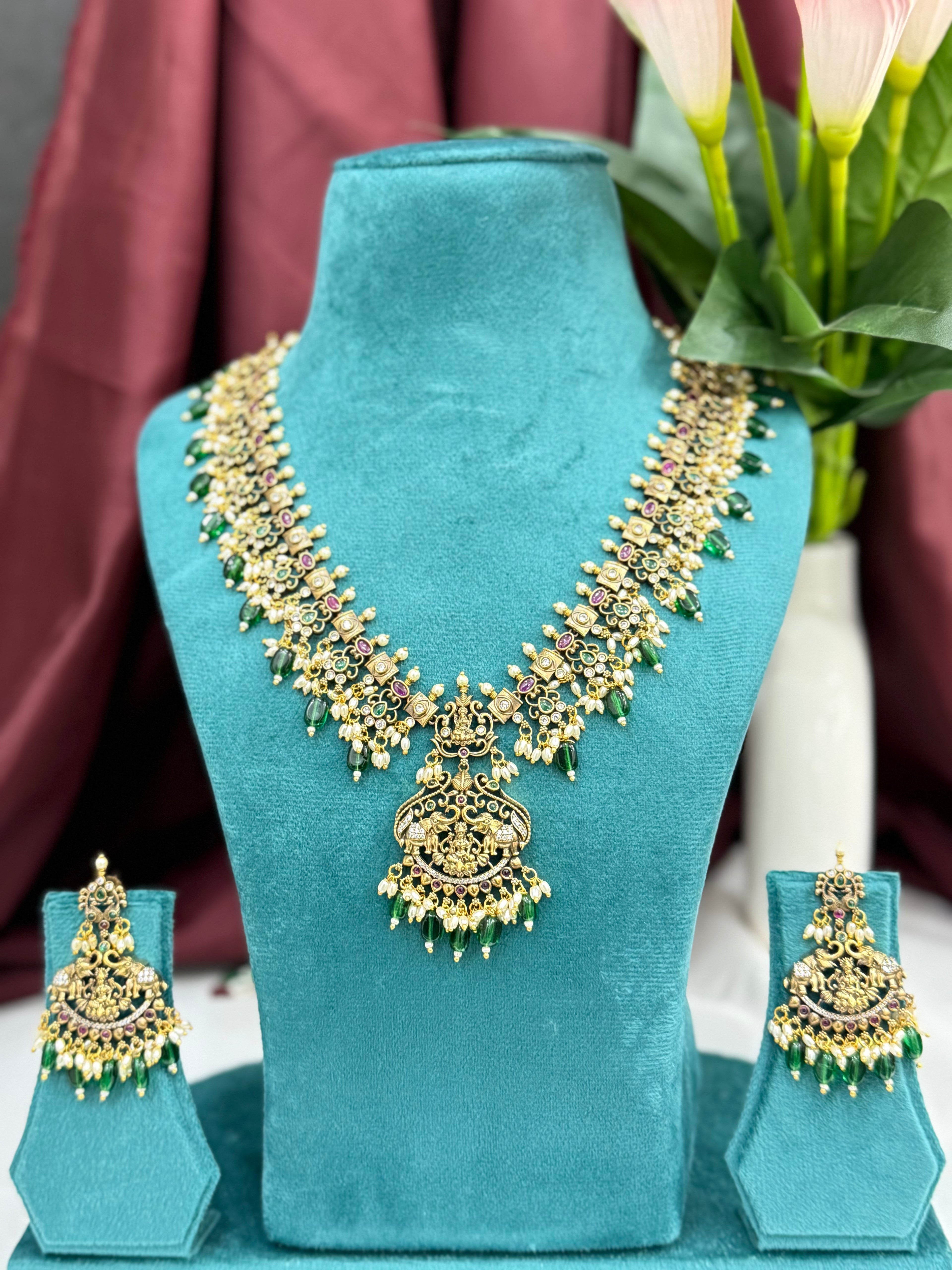 Gajalakshmi Antique Temple Long Necklace Set