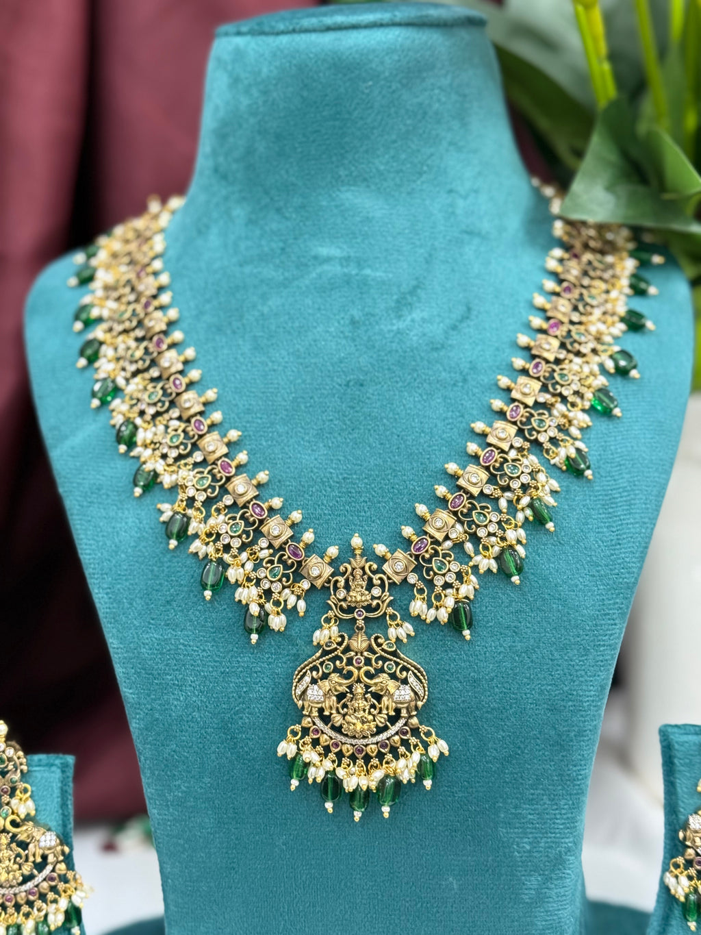 Gajalakshmi Antique Temple Long Necklace Set