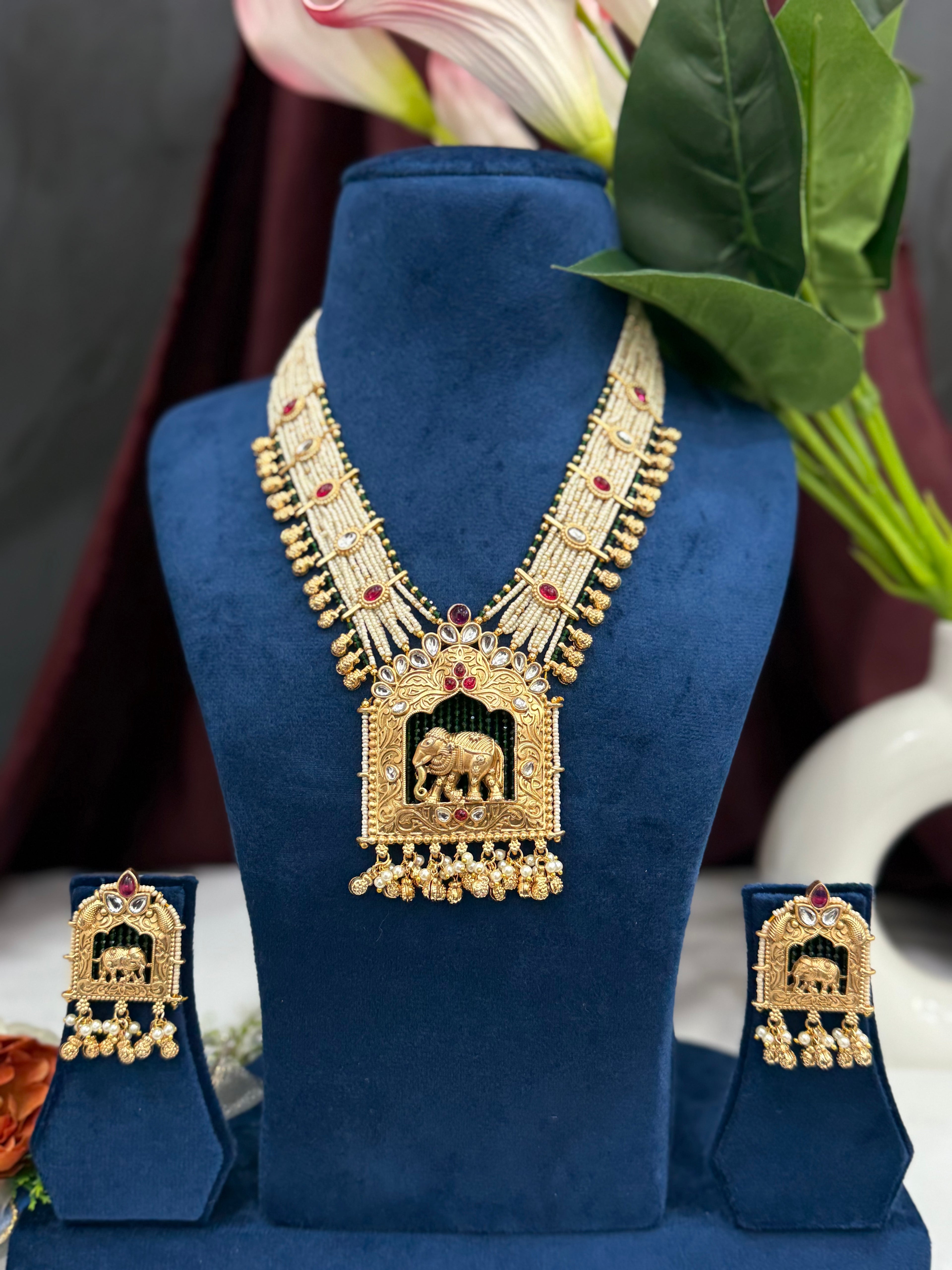 Gajaraj Temple Heritage Long Necklace Set