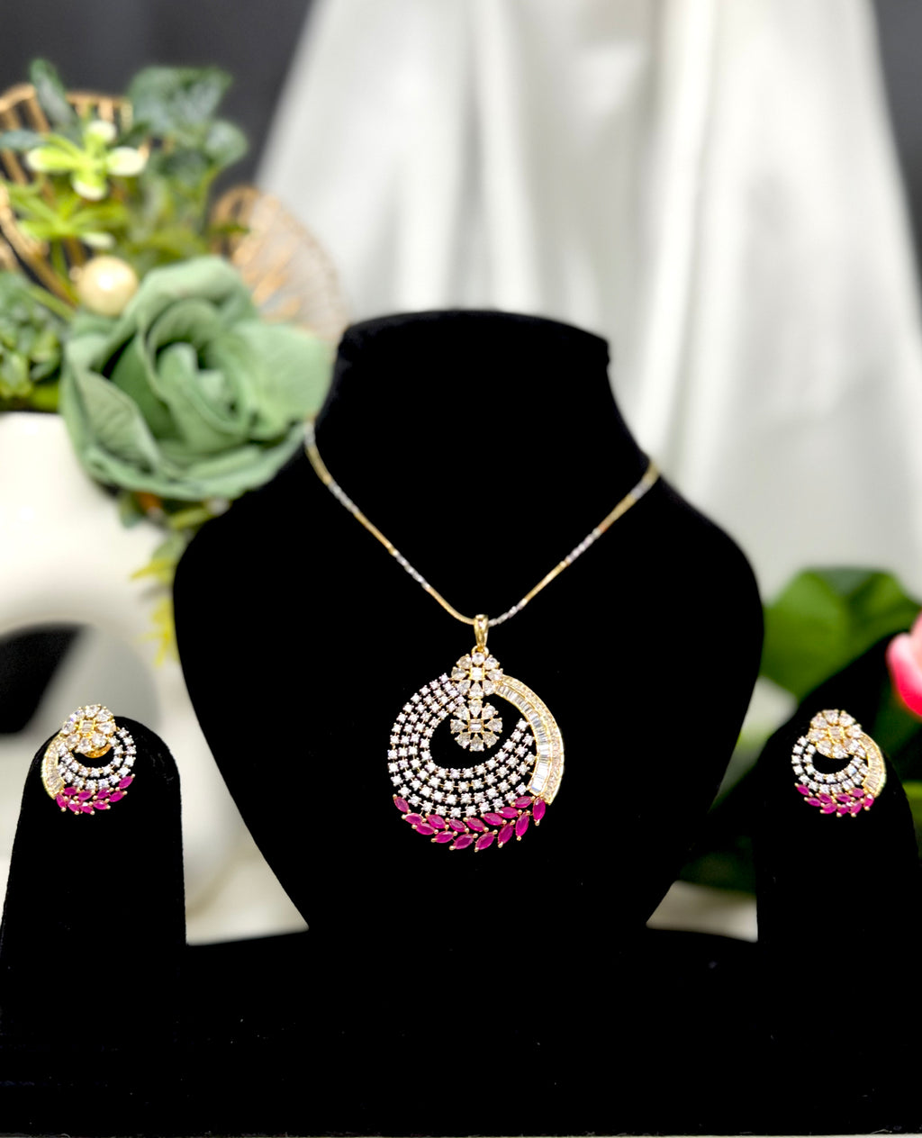 Gilded Grace Spiral Pendant With Chain and Earrings