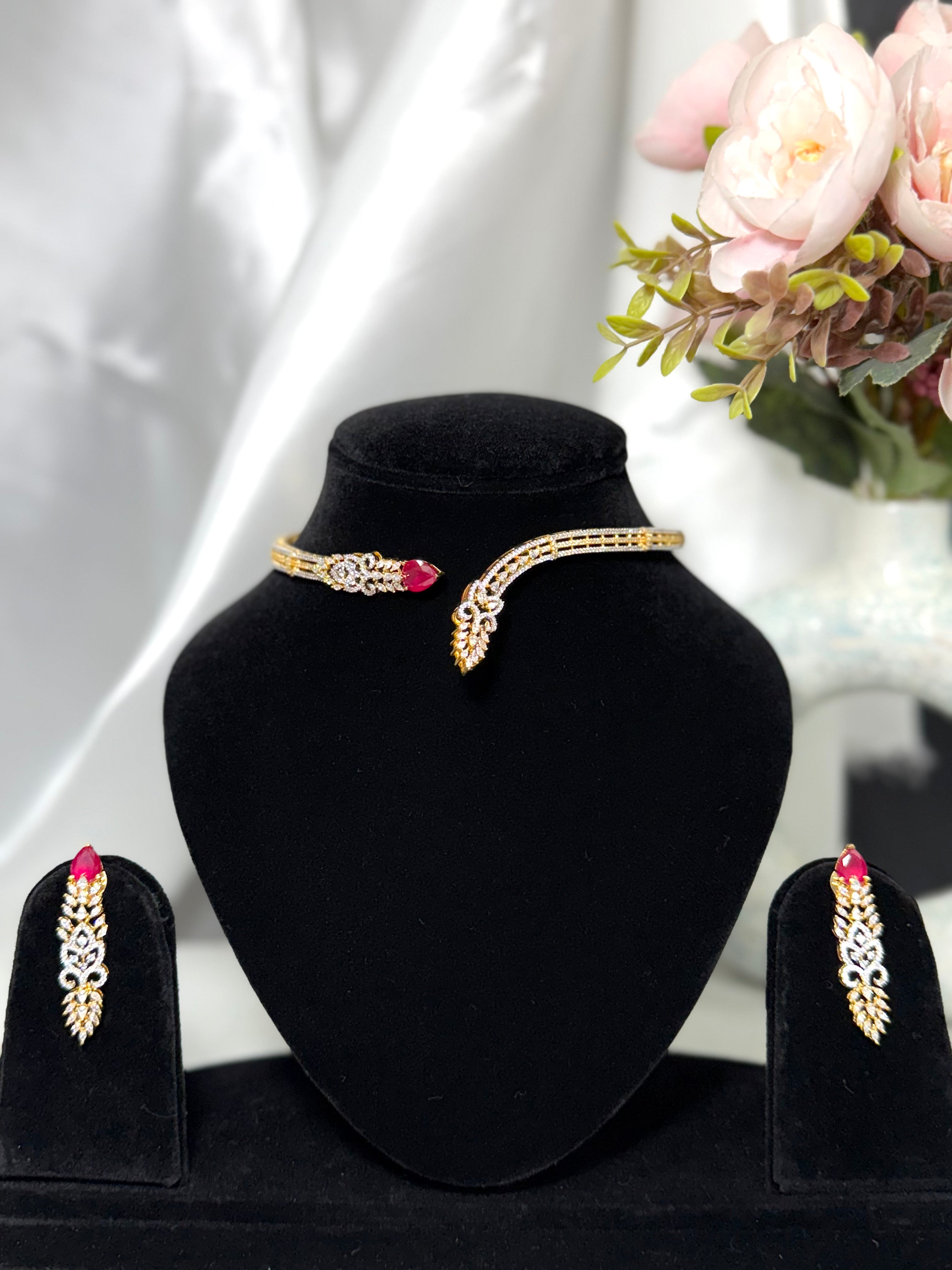 Gold-Toned Ruby Hasli Necklace Set