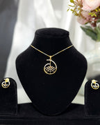 Golden Spiral Pendant With Chain and Earrings