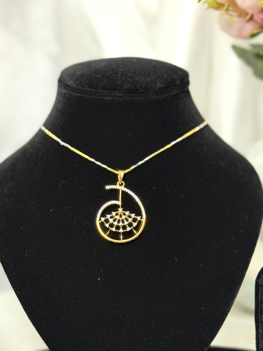 Golden Spiral Pendant With Chain and Earrings
