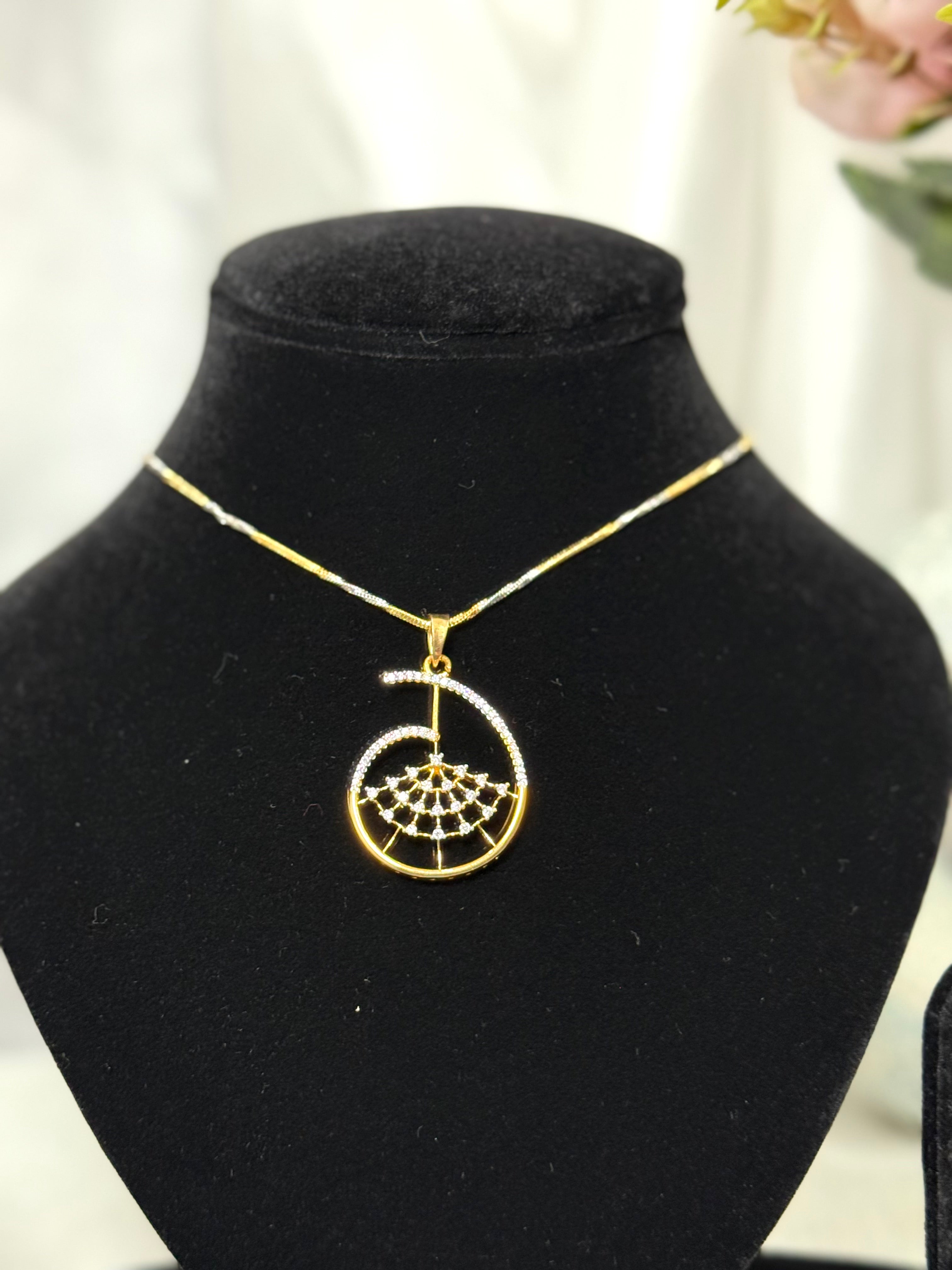 Golden Spiral Pendant With Chain and Earrings