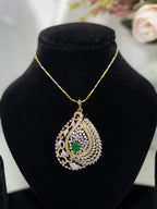 Green Shankh Design Pendant With Chain and Earrings