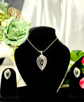 Green Teardrop Pendant With Chain and Earrings