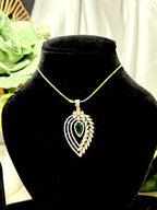 Green Teardrop Pendant With Chain and Earrings