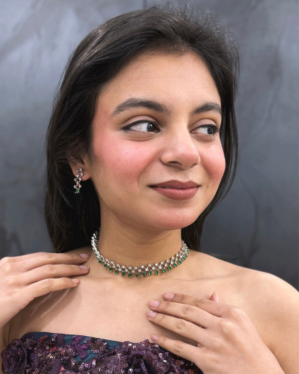 Green Dew American Diamond Choker Set