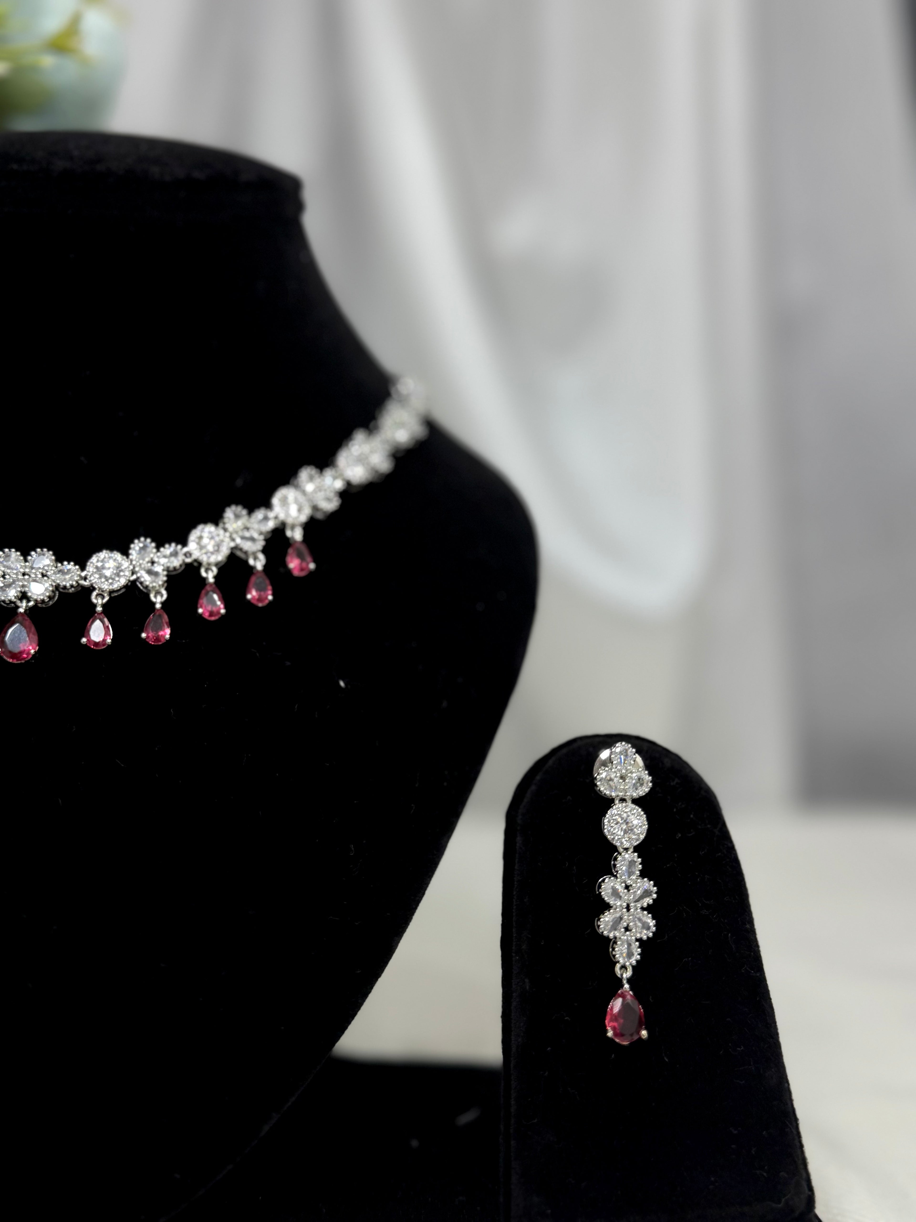 Pink Glow American Diamond Necklace Set