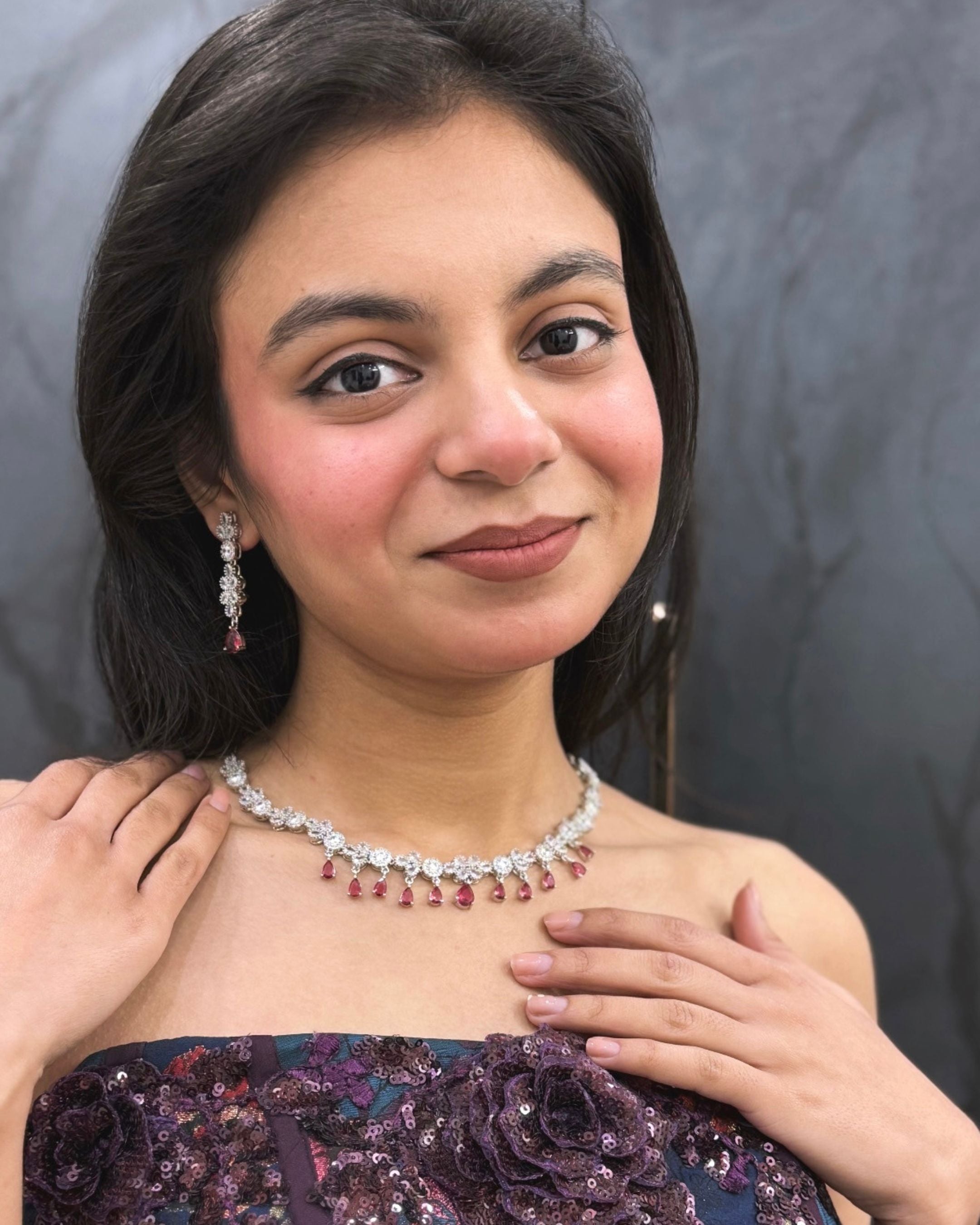 Pink Glow American Diamond Necklace Set