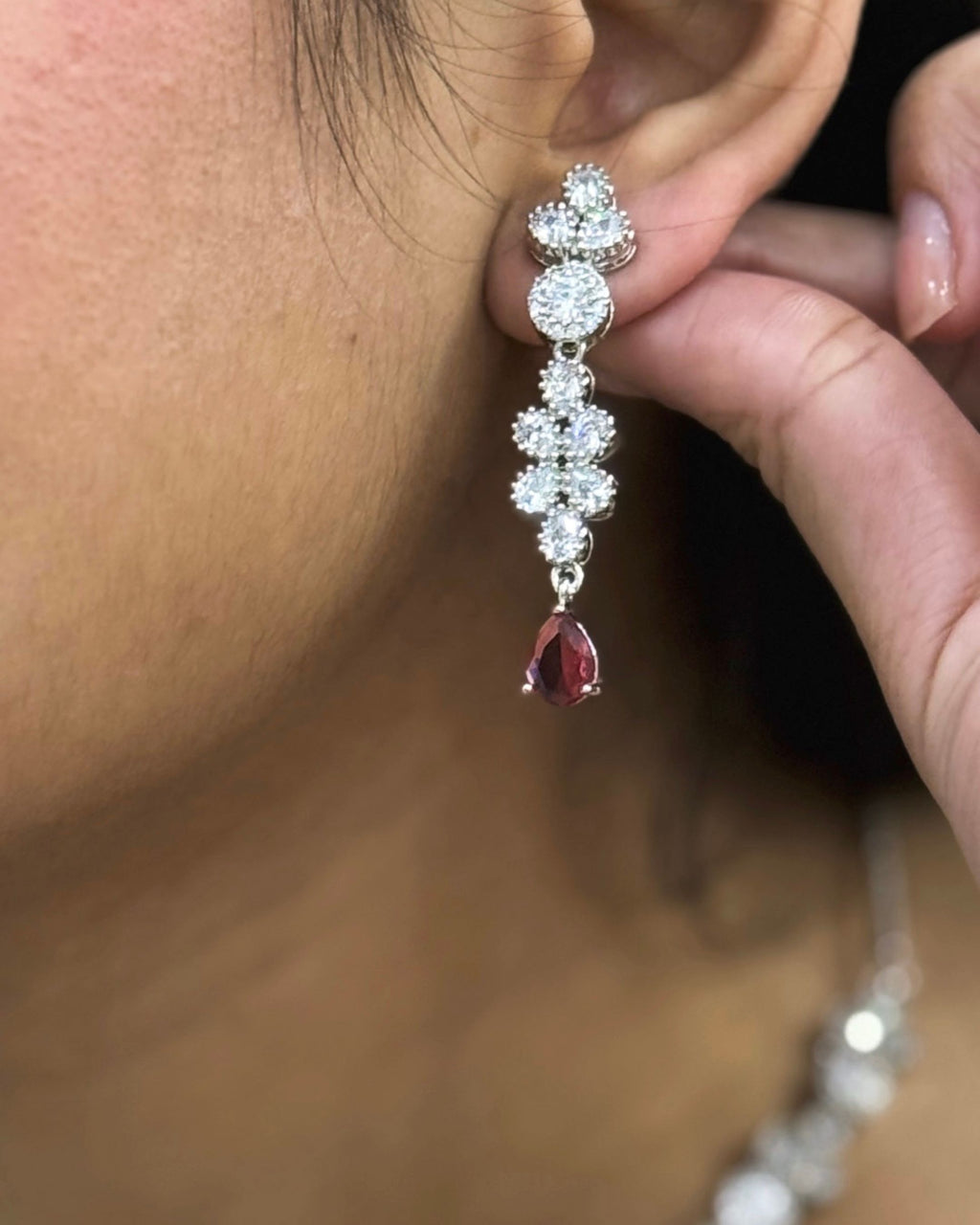 Pink Glow American Diamond Necklace Set