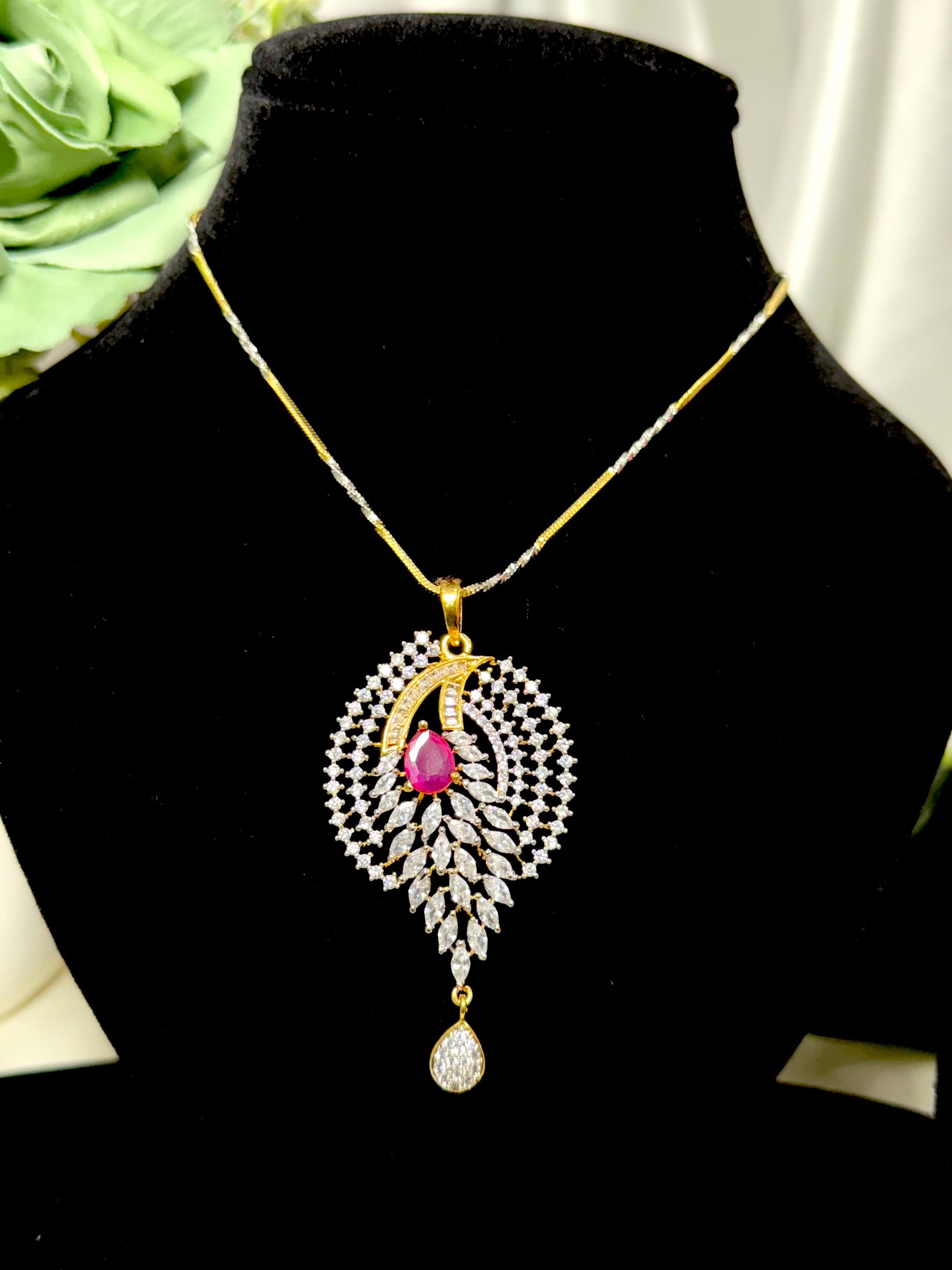 Gulnaar Grace Ruby Pendant With Chain and Earrings