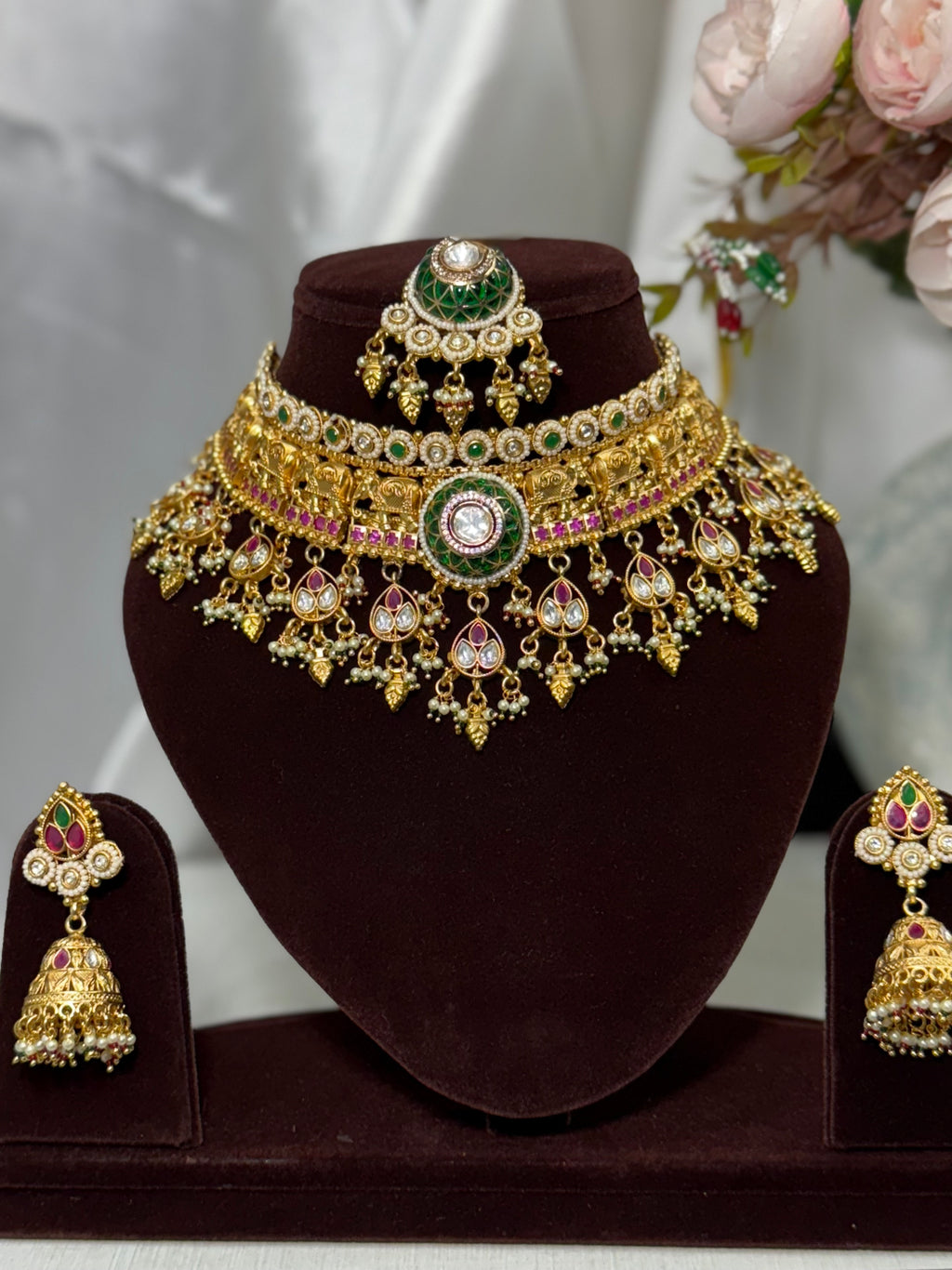 Heritage Bridal Choker with Maangtika and Jhumka Earrings Set