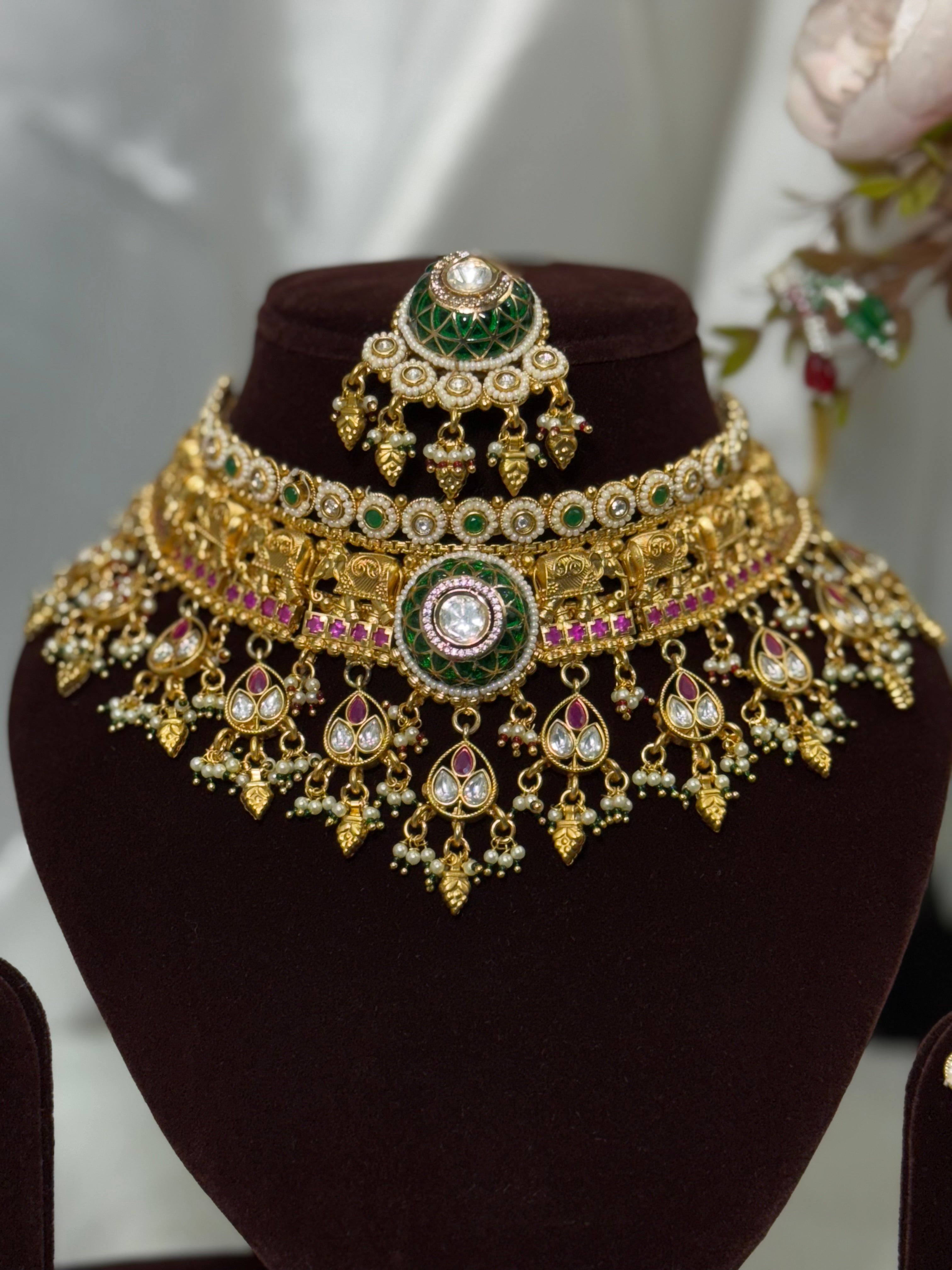 Heritage Bridal Choker with Maangtika and Jhumka Earrings Set