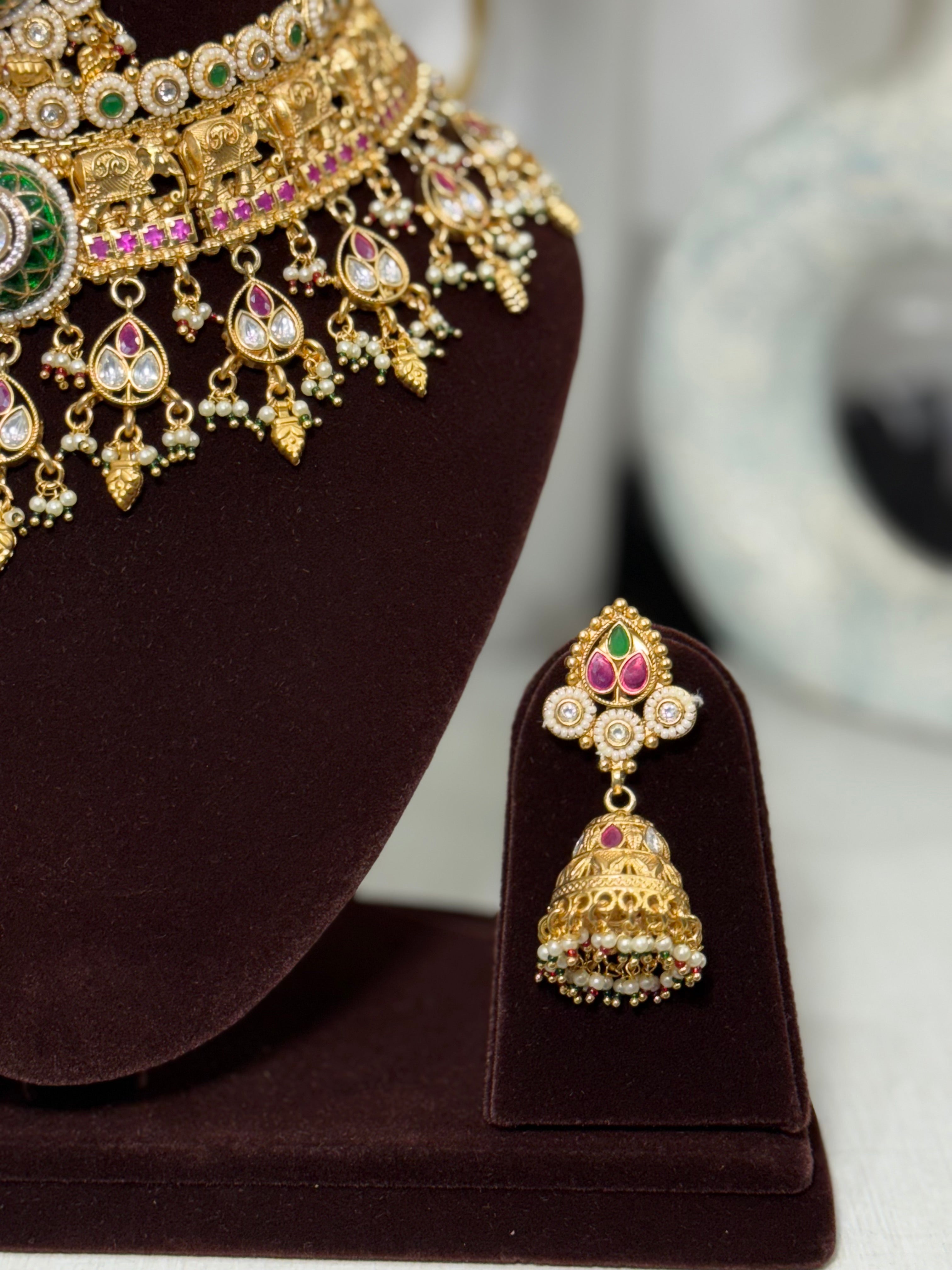 Heritage Bridal Choker with Maangtika and Jhumka Earrings Set