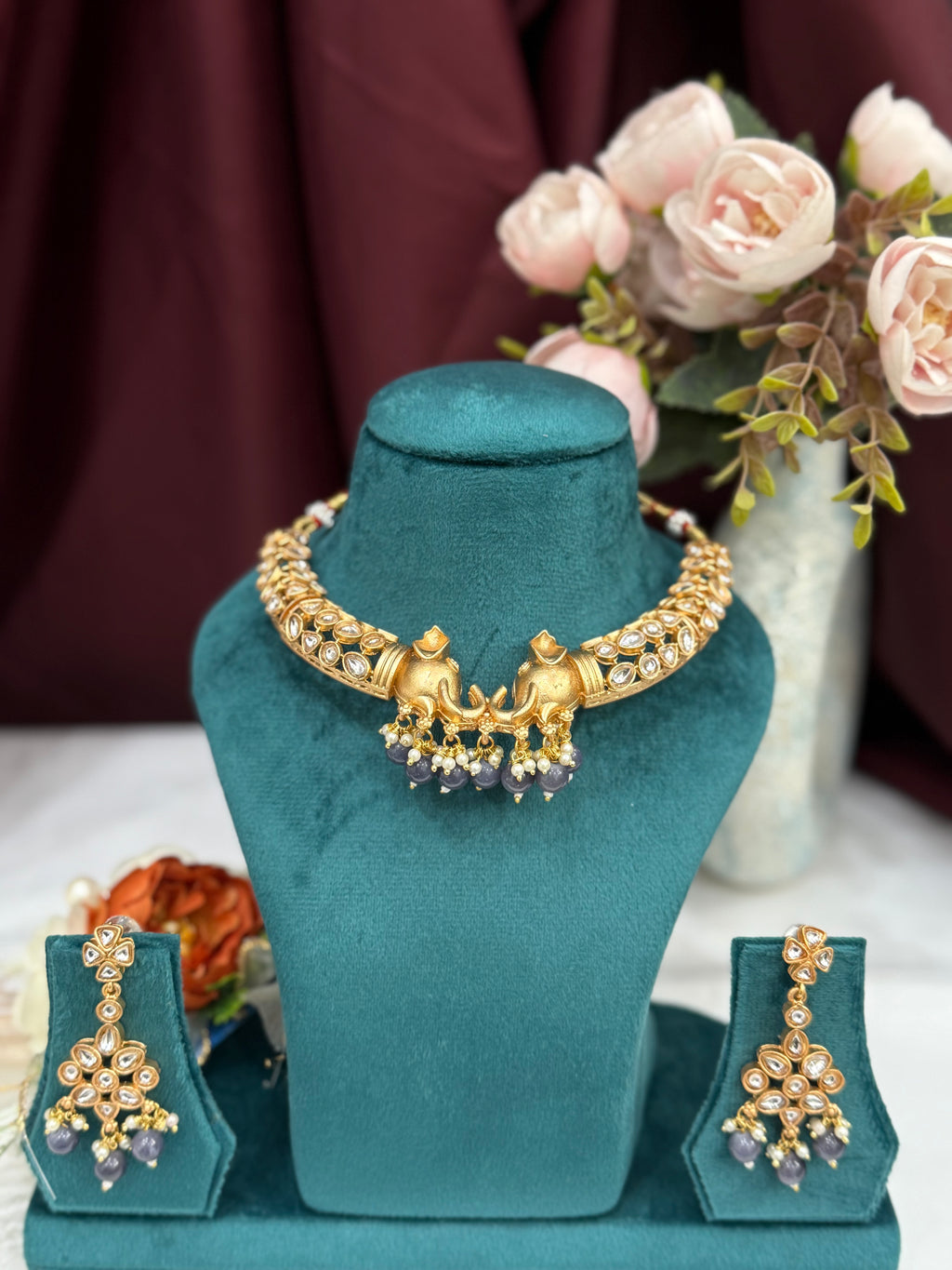 Heritage Elephant Motif Gold-Tone Choker Set