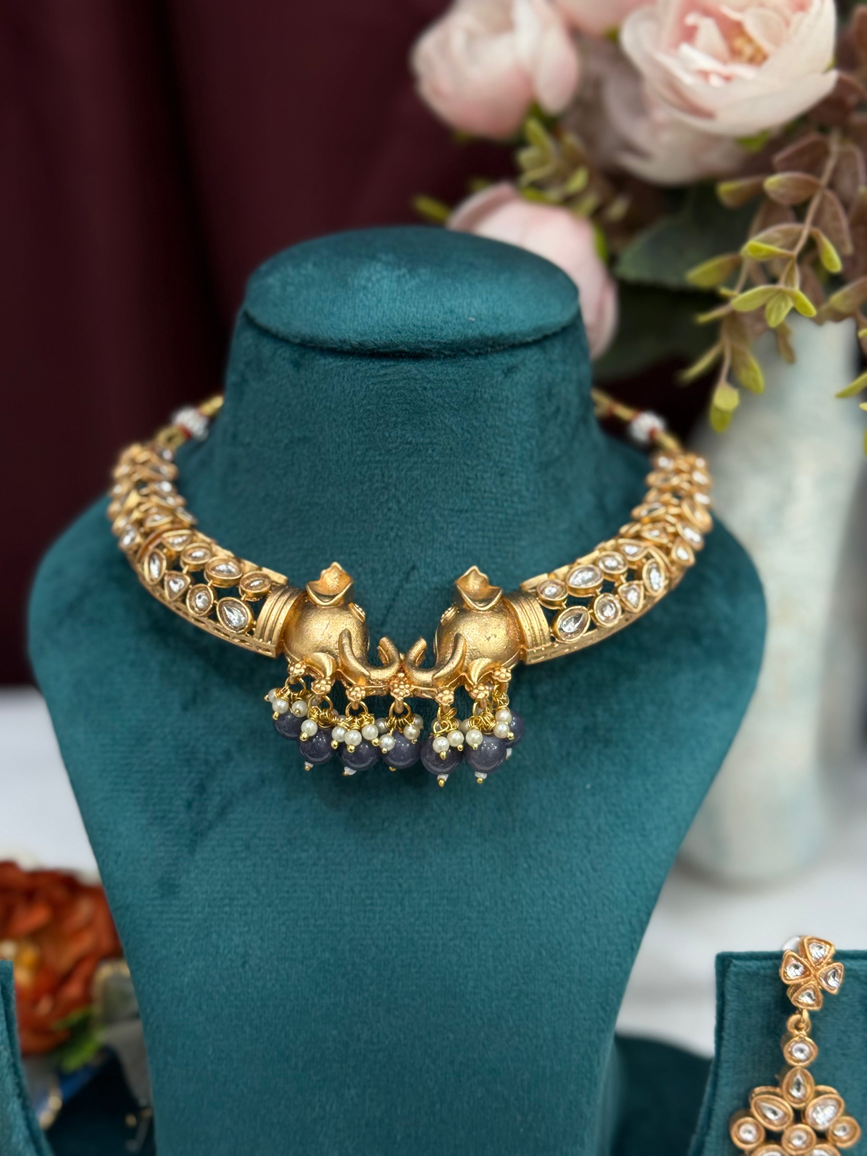 Heritage Elephant Motif Gold-Tone Choker Set