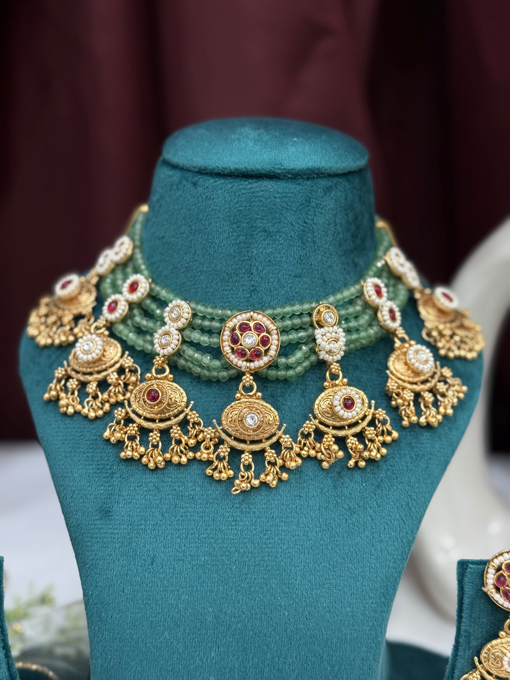 Heritage Green Beaded Jhumka Choker Set